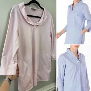 INAE Collection Classic Preppy Coastal Ruffle‎ Neck Jersey Pocket Tunic Dress M